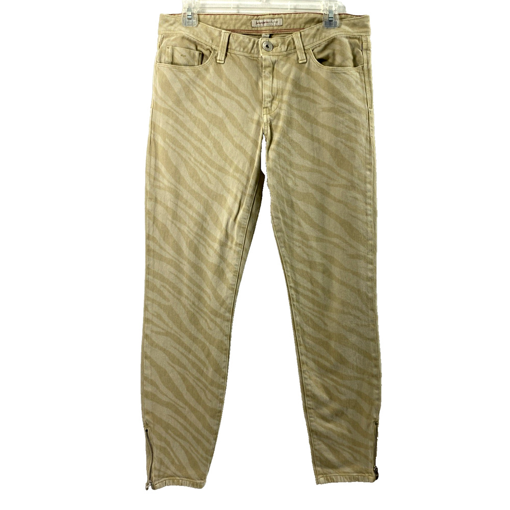 Banana Republic Heritage Jeans Womens Size‎ 29 Tan Denim Zebra Print Zip Ankle